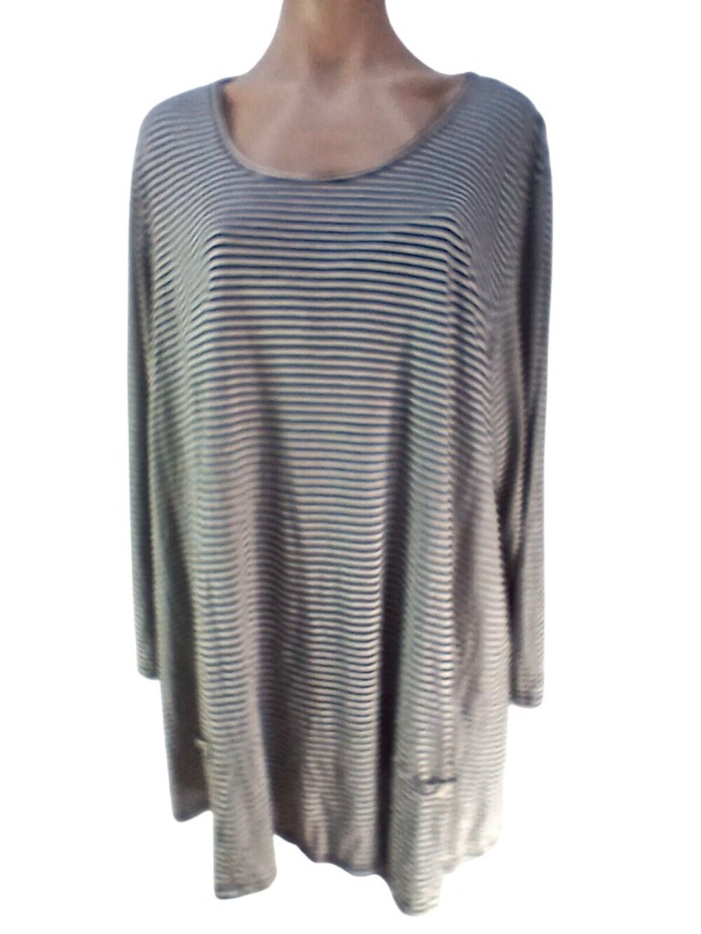Comfy USA Womens Black & White Striped Size 3X Tunic Top Pockets Relaxed Earthy